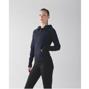 Lululemon Women's Scuba Hoodie III *Terry Blue / Black Full Zip Jacket Size 8